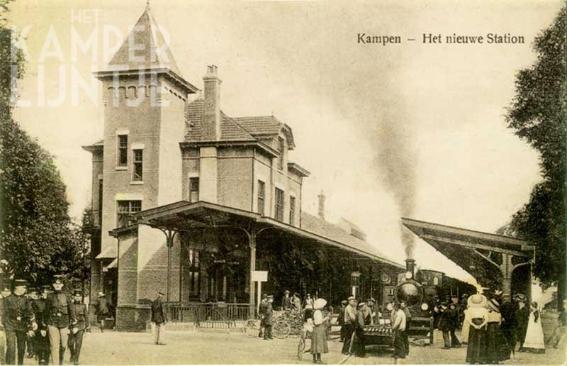 4. Nieuwe station Kampen in 1912 met aankomst van trein uit Zwolle