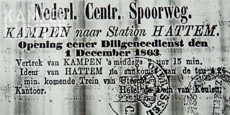 3a. Advertentie dienstregeling Diligencedienst tussen Kampen en Hattemerbroek, ingaande op 1 december 1863