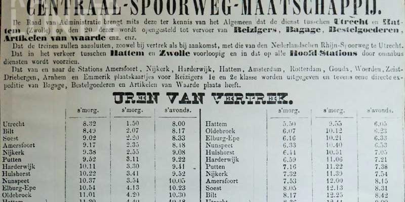 3. Dienstregeling 1863 Utrecht – Hattemerbroek