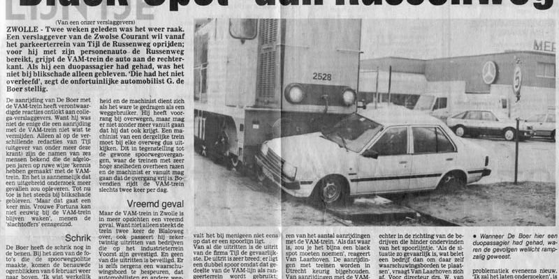 8l. Zwolle 6 februari 1987, ongeval bij uitrit Tijl aan Russenweg (bron ZC 19-2-1987, L.J. Beumer)