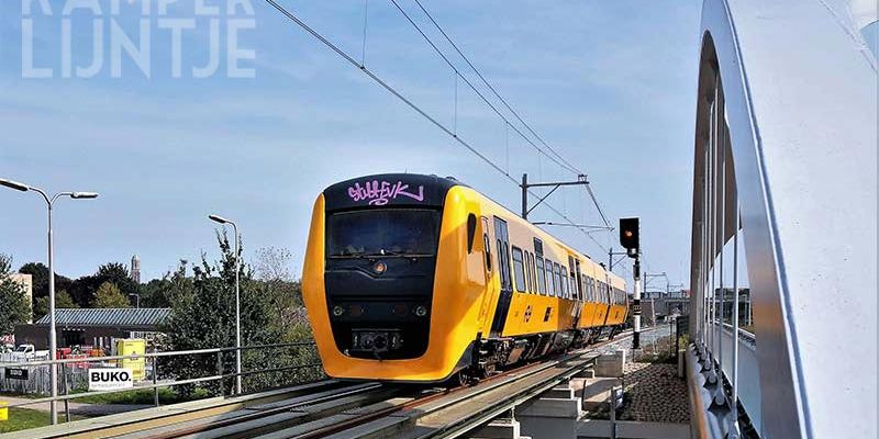 38f. Zwolle 23 augustus 2017, de eerste testtrein, NS 3425, rijdt langzaam over het nieuwe spoor (foto K. Haar)